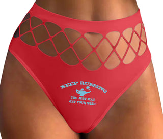 Keep Rubbing You Just May Get Your Wish - Red Fishnet Thong