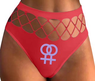 Lesbian Sign - Red Fishnet Thong