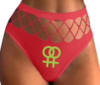 Lesbian Sign - Red Fishnet Thong