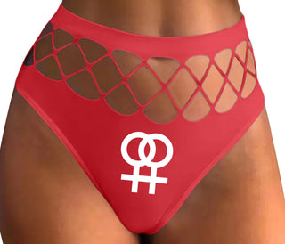 Lesbian Sign - Red Fishnet Thong