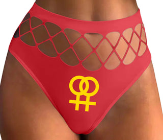 Lesbian Sign - Red Fishnet Thong