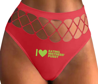 I Love Eating Mistress's Pussy - Red Fishnet Thong