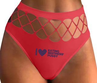 I Love Eating Mistress's Pussy - Red Fishnet Thong
