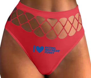 I Love Eating Mistress's Pussy - Red Fishnet Thong