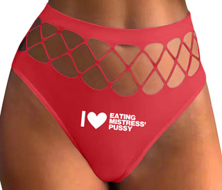 I Love Eating Mistress's Pussy - Red Fishnet Thong
