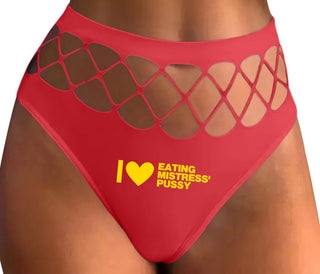 I Love Eating Mistress's Pussy - Red Fishnet Thong