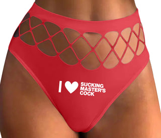 I Love Sucking Master's Cock - Red Fishnet Thong