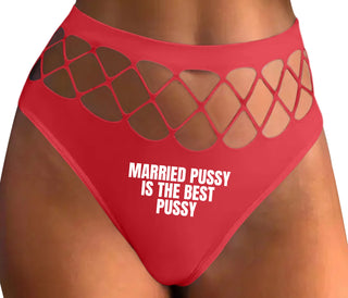 Married Pussy Is The Best Pussy - Red Fishnet Thong