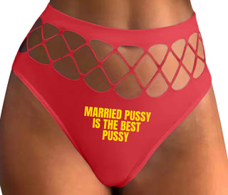 Married Pussy Is The Best Pussy - Red Fishnet Thong