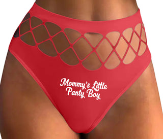 Mommy's Little Panty Boy - Red Fishnet Thong