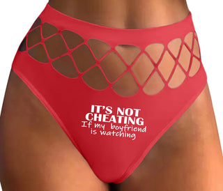 It’s Not Cheating If My Boyfriend Watches - Red Fishnet Thong