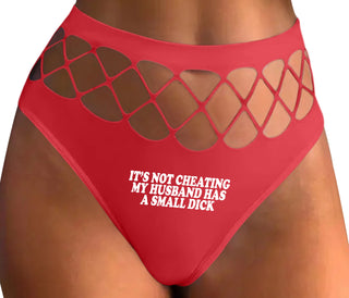 It’s Not Cheating If My Husband Has A Small Dick - Red Fishnet Thong