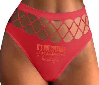It's Not Cheating If My Husband Eats Me Out After - Red Fishnet Thong