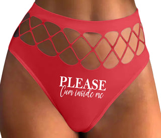 Please Cum Inside Me - Red Fishnet Thong