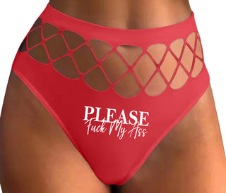 Please Fuck My Ass - Red Fishnet Thong