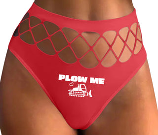 Plow Me - Funny Tractor Design - Red Fishnet Thong