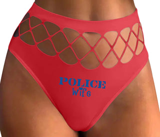 Police Wife Stencil Design - Red Fishnet Thong