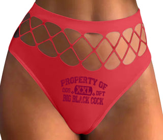 Property Of Big Black Cock - Queen Of Spades - Red Fishnet Thong