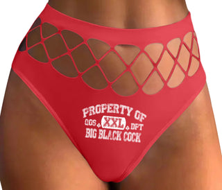 Property Of Big Black Cock - Queen Of Spades - Red Fishnet Thong