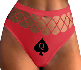 Queen Of Spades Logo - Red Fishnet Thong