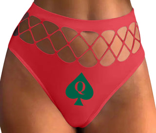 Queen Of Spades Logo - Red Fishnet Thong
