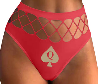 Queen Of Spades Logo - Red Fishnet Thong