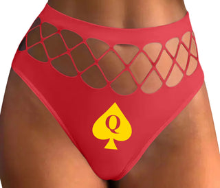 Queen Of Spades Logo - Red Fishnet Thong