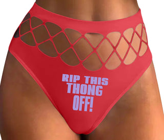 Rip This Thong Off - Red Fishnet Thong