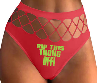 Rip This Thong Off - Red Fishnet Thong