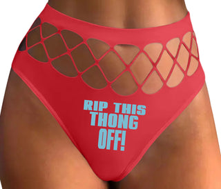 Rip This Thong Off - Red Fishnet Thong