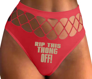 Rip This Thong Off - Red Fishnet Thong