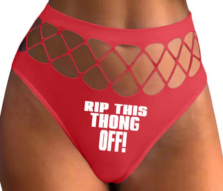 Rip This Thong Off - Red Fishnet Thong