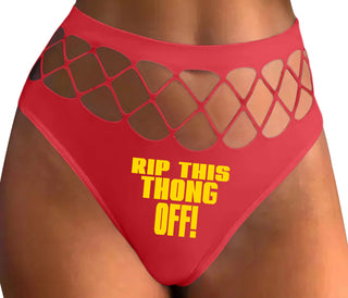 Rip This Thong Off - Red Fishnet Thong