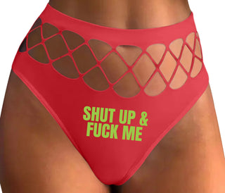 Shut Up and Fuck Me - Red Fishnet Thong