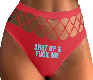 Shut Up and Fuck Me - Red Fishnet Thong