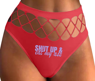 Shut Up and Eat My Ass - Red Fishnet Thong