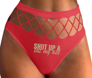 Shut Up and Eat My Ass - Red Fishnet Thong
