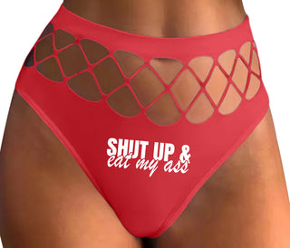 Shut Up and Eat My Ass - Red Fishnet Thong