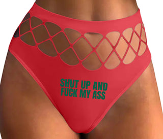 Shut Up and Fuck My Ass - Red Fishnet Thong