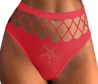 Sigil Of Baphomet - Church of Satan - Red Fishnet Thong