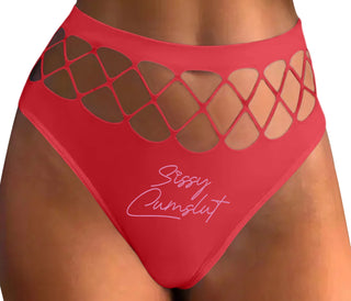 Sissy Cumslut - Red Fishnet Thong