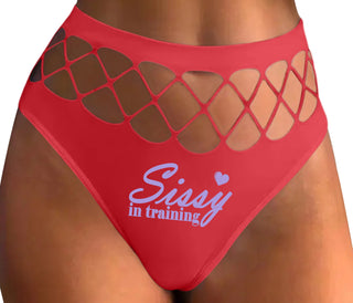 Sissy In Training - Red Fishnet Thong