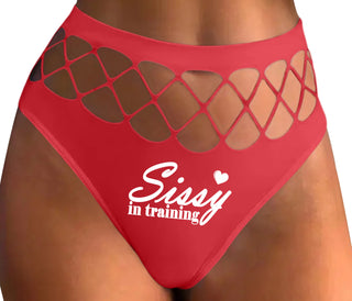 Sissy In Training - Red Fishnet Thong
