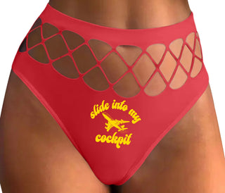 Slide Into My Cockpit - Red Fishnet Thong