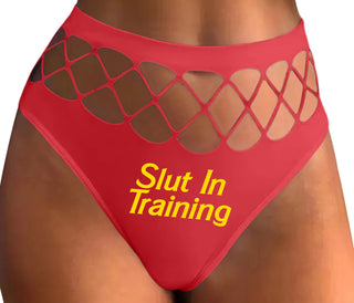 Slut In Training - Red Fishnet Thong