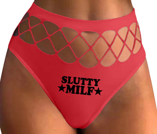 Slutty MILF - Red Fishnet Thong