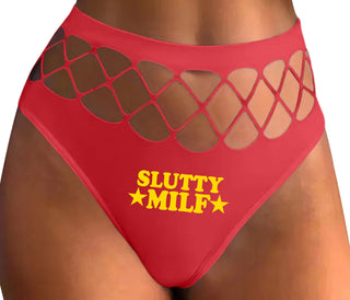 Slutty MILF - Red Fishnet Thong