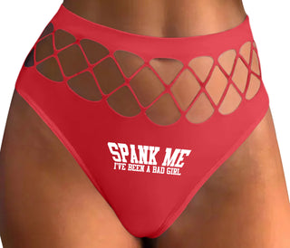 Spank Me I've Been A Bad Girl - Red Fishnet Thong