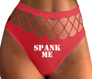 Spank Me. Stencil Design - Red Fishnet Thong
