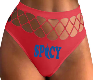 Spicy - Cute Pepper Logo - Red Fishnet Thong